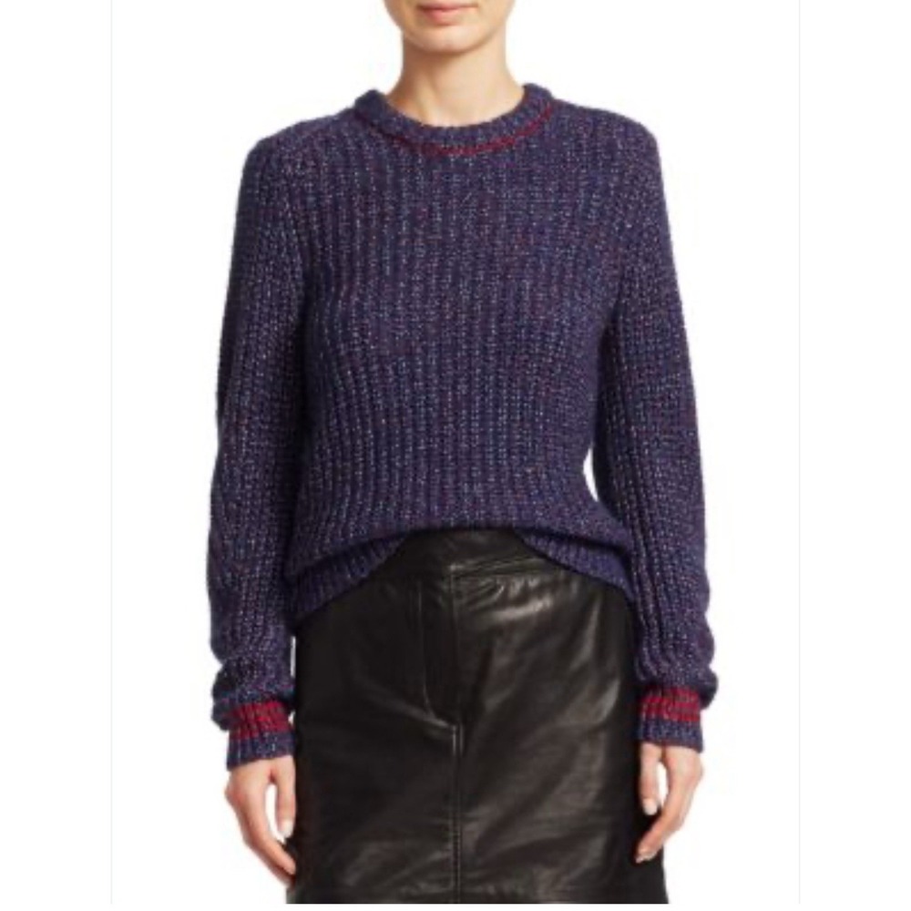 rag & bone Cheryl Rib-Knit Sweater Blue Red Crew Neck Womens Size XXS